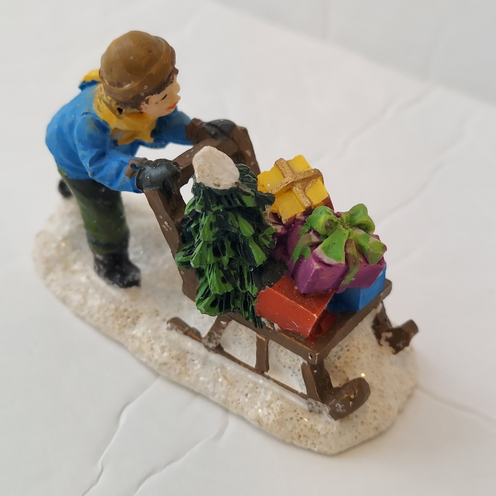 Boy Pushing Sled Gifts Christmas Village Figurine - Picture 4 of 8